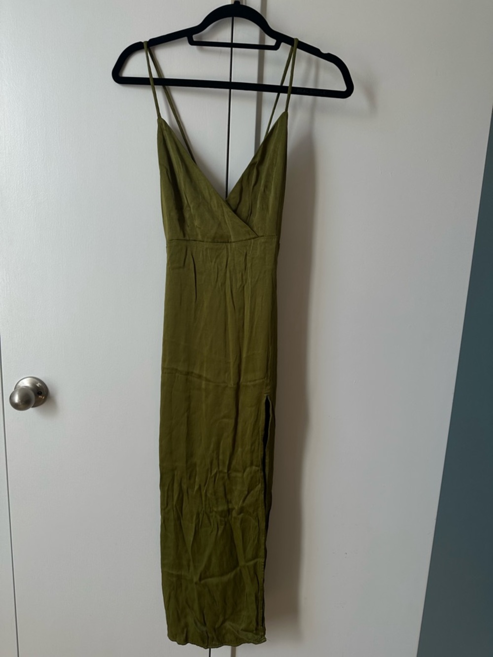 Zara Olive Green Slip Maxi Dress with Side Slit